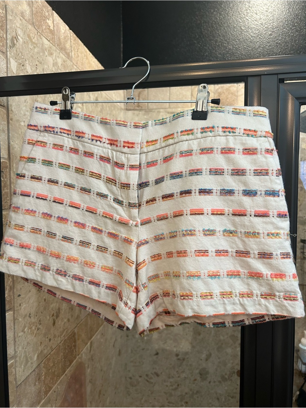 LOFT White High-Waist Shorts with Multicolor Stripes